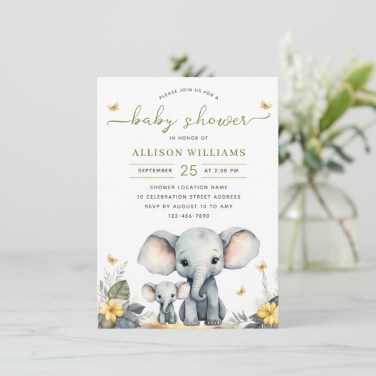 Waterverf Elephant Geslacht Neutraal Baby shower Kaart (Staand voorkant)