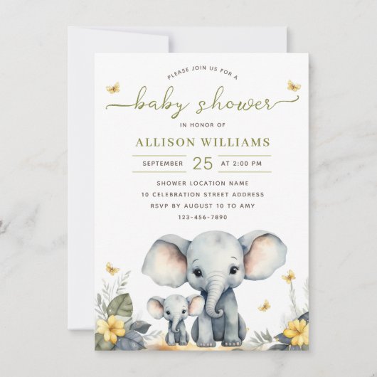 Waterverf Elephant Geslacht Neutraal Baby shower Kaart (Voorkant)