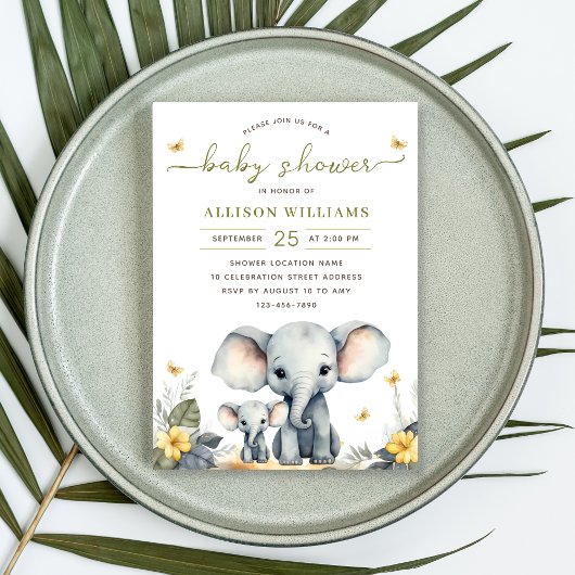 Waterverf Elephant Geslacht Neutraal Baby shower Kaart