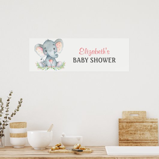 Waterverf Elephant Girl Baby shower Banner Poster (Keuken)