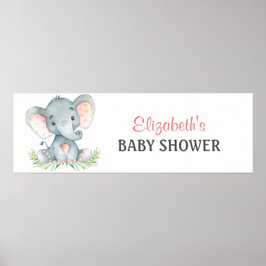 Waterverf Elephant Girl Baby shower Banner Poster (Voorkant)