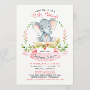 Waterverf Elephant Girl Baby shower Book Kaart