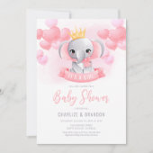 Waterverf Elephant Girl Baby shower Invitation Kaart (Voorkant)