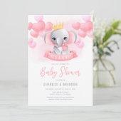 Waterverf Elephant Girl Baby shower Invitation Kaart (Staand voorkant)