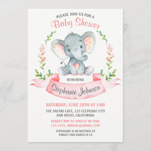 Waterverf Elephant Girl Baby shower Kaart