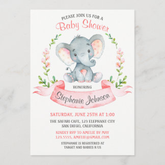 Waterverf Elephant Girl Baby shower Kaart