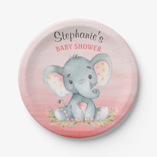 Waterverf Elephant Girl Baby shower Papieren Bordje
