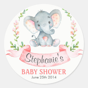 Waterverf Elephant Girl Baby shower Ronde Sticker