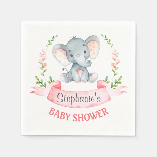 Waterverf Elephant Girl Baby shower Servet (Voorkant)