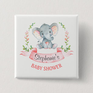 Waterverf Elephant Girl Baby shower Vierkante Button 5,1 Cm