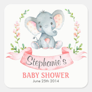 Waterverf Elephant Girl Baby shower Vierkante Sticker