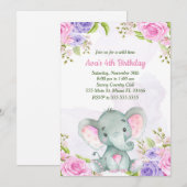 Waterverf Elephant Girl Birthday Uitnodiging (Voorkant / Achterkant)