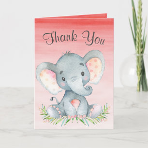 Waterverf Elephant Girl Hartelijk dank Bedankkaart