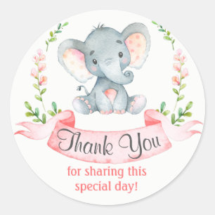 Waterverf Elephant Girl Hartelijk dank Ronde Sticker