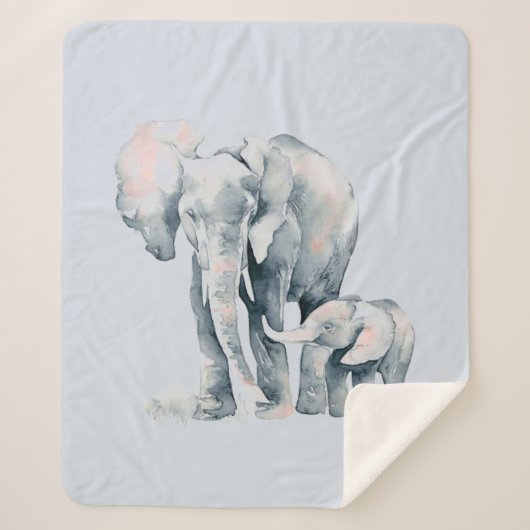 Waterverf Elephant Ma & Calf Animal Wildlife Art Sherpa Deken (Voorkant)