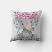 Waterverf Elephant met Paarse Blauwgroen flora Kussen (Achterkant)