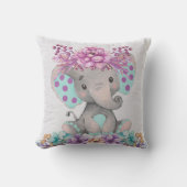 Waterverf Elephant met Paarse Blauwgroen flora Kussen (Voorkant)