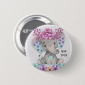 Waterverf Elephant met Paarse Blauwgroen flora Ronde Button 5,7 Cm (Voorkant /achterkant)