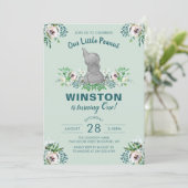 Waterverf Elephant Mint Green Floral 1 september Kaart (Staand voorkant)