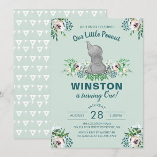 Waterverf Elephant Mint Green Floral 1 september Kaart