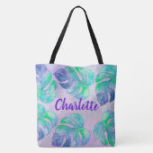Waterverf Elephant Oerwoud Monstera Leaf Monogram Tote Bag (Achterkant)
