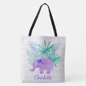 Waterverf Elephant Oerwoud Shibori Primitief Tote Bag (Voorkant)