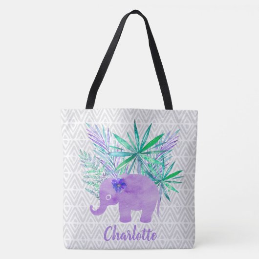 Waterverf Elephant Oerwoud Shibori Primitief Tote Bag (Voorkant)