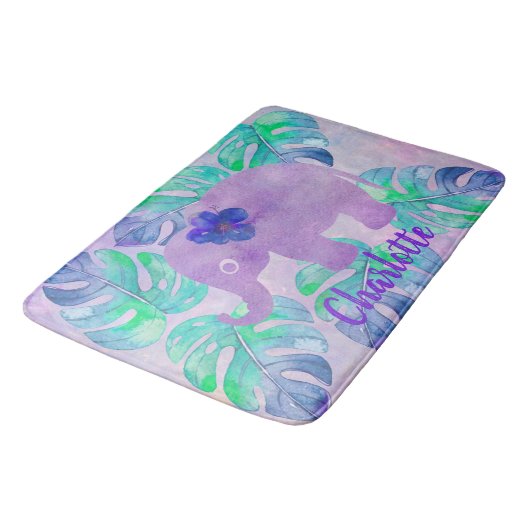 Waterverf Elephant Oerwoud Tropisch Monstera Leaf Badmat (Gekanteld)