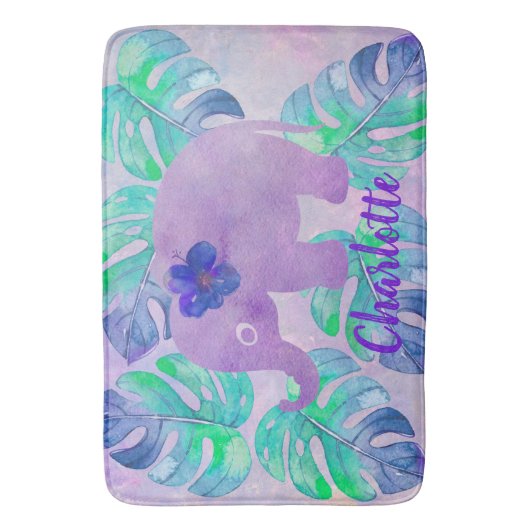 Waterverf Elephant Oerwoud Tropisch Monstera Leaf Badmat (Voorkant Verticaal)