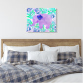 Waterverf Elephant Oerwoud Tropisch Monstera Leaf Canvas Afdruk (Insitu (Slaapkamer))