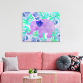 Waterverf Elephant Oerwoud Tropisch Monstera Leaf Canvas Afdruk (Insitu (Woonkamer))