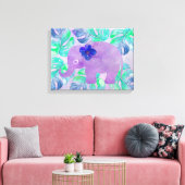 Waterverf Elephant Oerwoud Tropisch Monstera Leaf Canvas Afdruk (Insitu (Woonkamer))