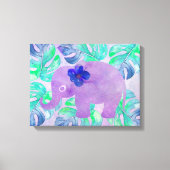 Waterverf Elephant Oerwoud Tropisch Monstera Leaf Canvas Afdruk (Voorkant)