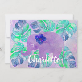 Waterverf Elephant Oerwoud Tropisch Monstera Leaf Kaart