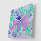 Waterverf Elephant Oerwoud Tropisch Monstera Leaf Vierkante Klok (Hoek)