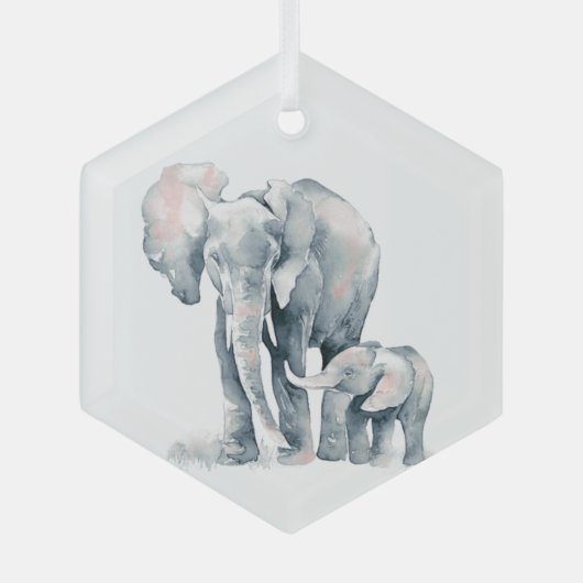 Waterverf Elephant Parent Wildlife Animal Natuur Glas Ornament (Voorkant)