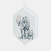 Waterverf Elephant Parent Wildlife Animal Natuur Glas Ornament (Voorkant links)