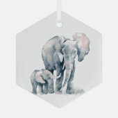 Waterverf Elephant Parent Wildlife Animal Natuur Glas Ornament (Achterkant)