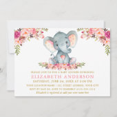Waterverf Elephant Pink Floral Gold Baby shower Kaart (Voorkant)