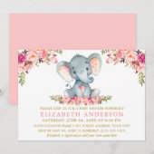 Waterverf Elephant Pink Floral Gold Baby shower Kaart (Voorkant / Achterkant)