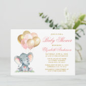 Waterverf Elephant Pink Gold Balloons Baby shower Kaart (Staand voorkant)