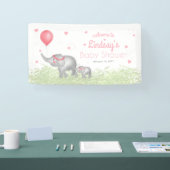 Waterverf Elephant Pink Heart Baby shower Welkom Spandoek (Beurs)