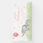Waterverf Elephant Pink Heart Baby shower Welkom Spandoek (Verticaal)