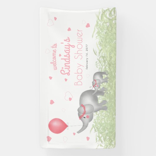 Waterverf Elephant Pink Heart Baby shower Welkom Spandoek (Verticaal)