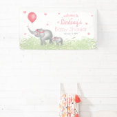 Waterverf Elephant Pink Heart Baby shower Welkom Spandoek (Insitu)