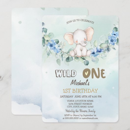 Waterverf Elephant Rozen 1st Kaart (Voorkant / Achterkant)