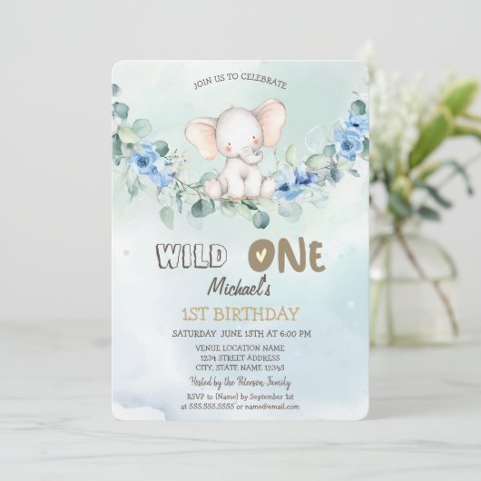 Waterverf Elephant Rozen 1st Kaart (Staand voorkant)