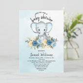 Waterverf Elephant Rozen Geel blauw Baby shower Kaart (Staand voorkant)