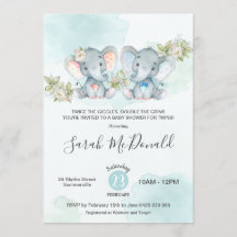 Waterverf Elephant Twins Boy Girl Baby shower