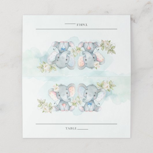 Waterverf Elephant Twins Boy Girl Baby shower Plaatskaartje (Buitenkant ongevouwen)
